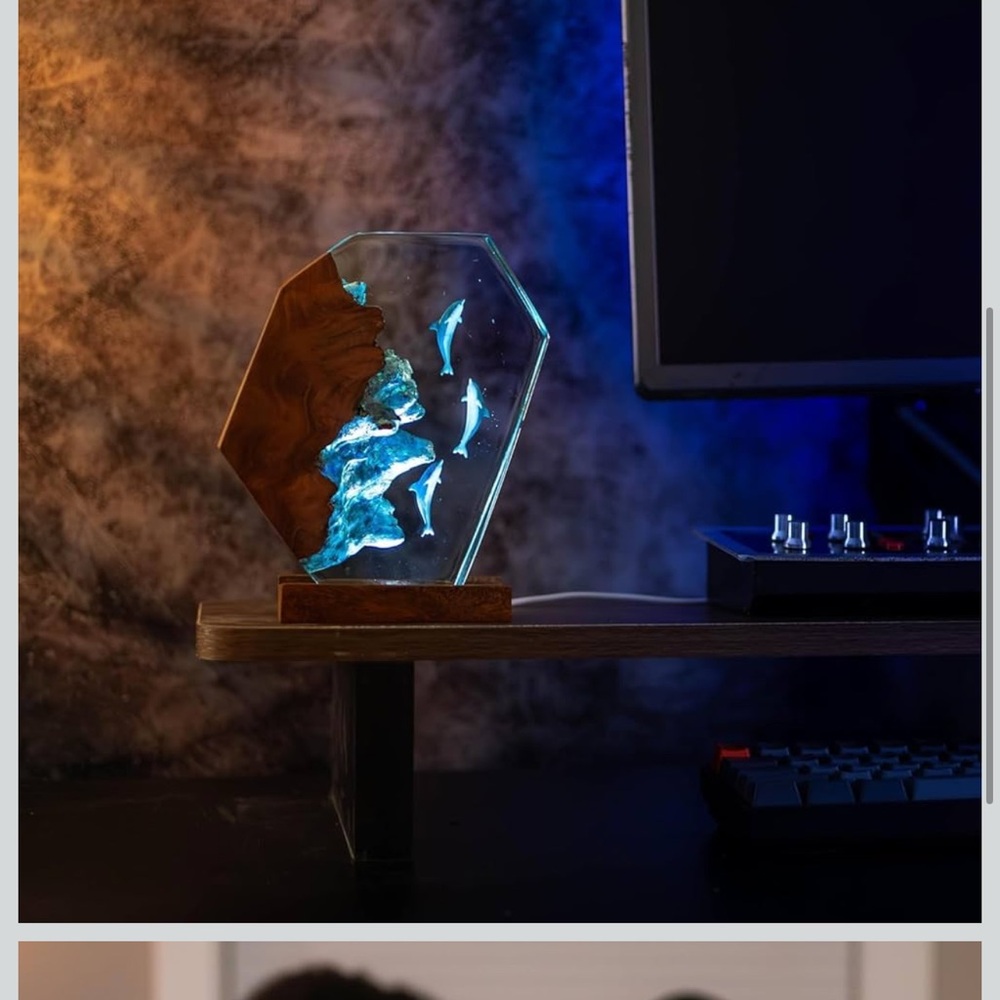Dolphin 3D Sculpture Ocean Scene Resin Sculpture with Dolphins Lamp Sea FC3 - Picture 9 of 11